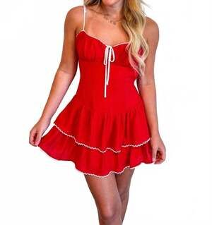 Cotton Candy LA Red Tiered Lace Trim Tie Back Mini Dress Size L Summer Festival